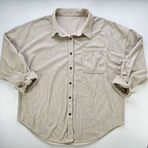 Cozy Oversized Beige Tan Corduroy Button-Up Shirt XL